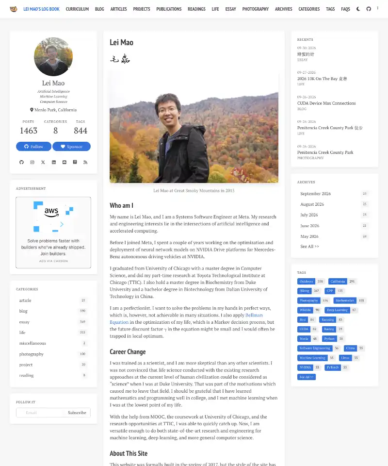 Lei Mao's Log Book 首页截图