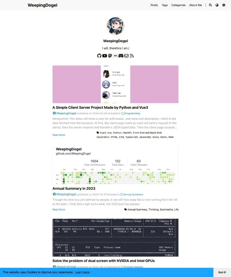 WeepingDogel's Blog 首页截图