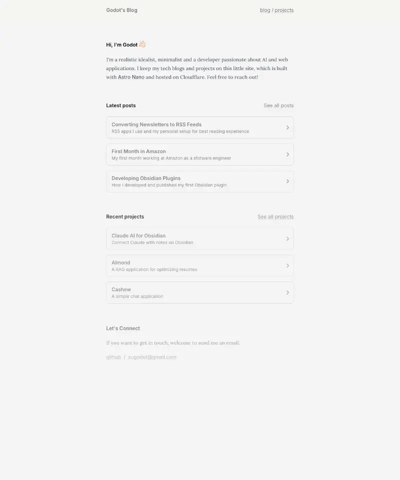 Godot's Blog 首页截图