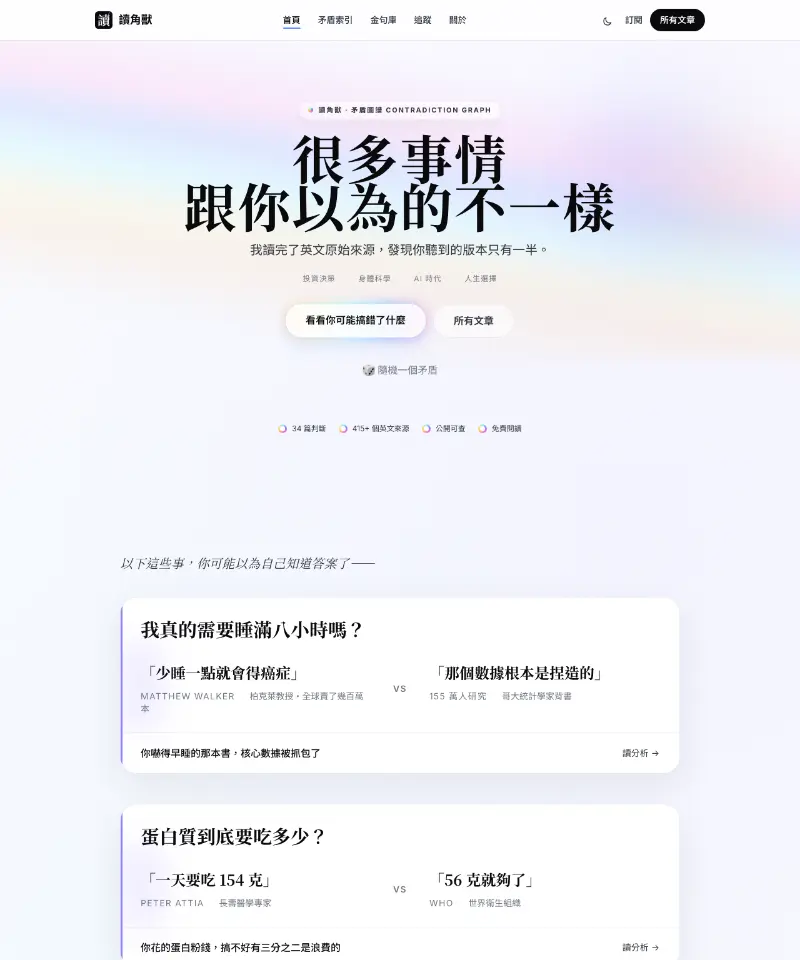 讀角獸 — 英文來源的矛盾攤開讓你自己判斷 首页截图