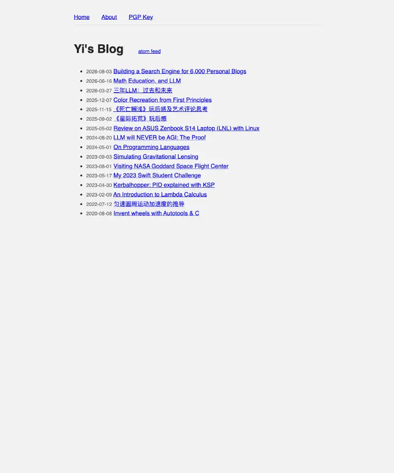 Yi's Blog 首页截图