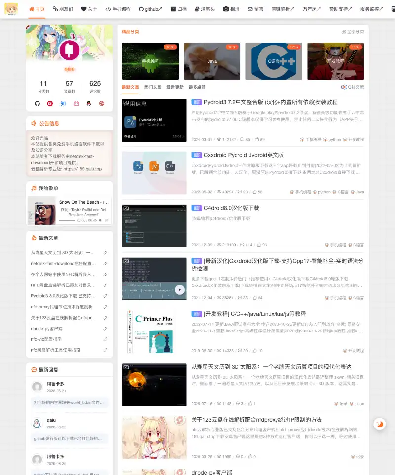 QAIU's Blog 首页截图