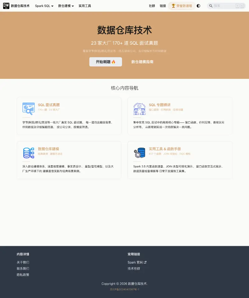 数据仓库技术 首页截图