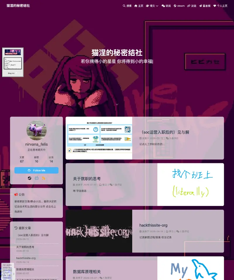猫涅的技术博客 首页截图