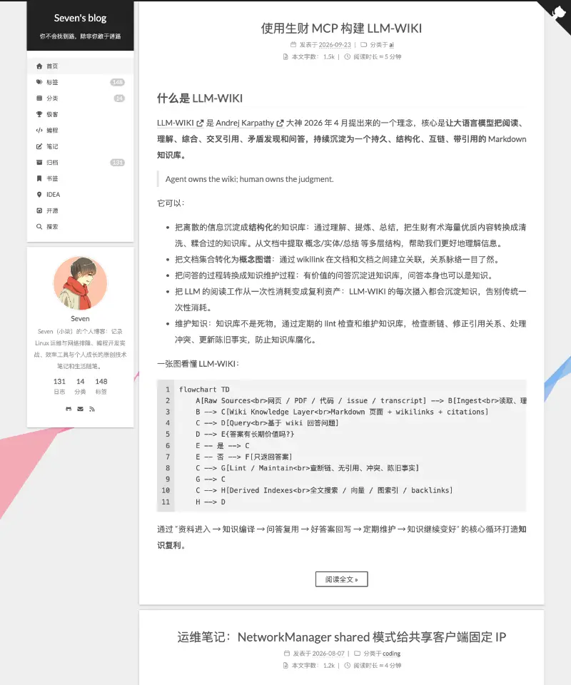 Seven's blog 首页截图
