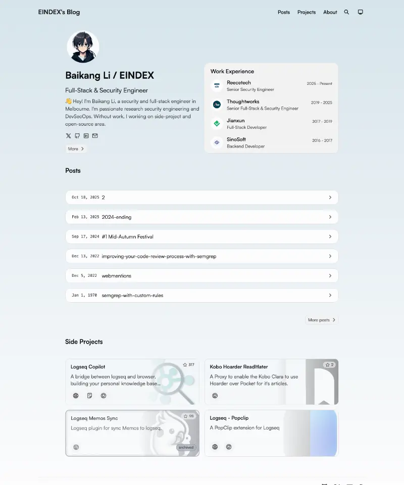 EINDEX's Blog 首页截图