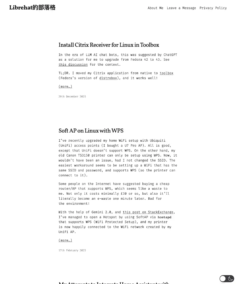 Librehat's Blog 首页截图