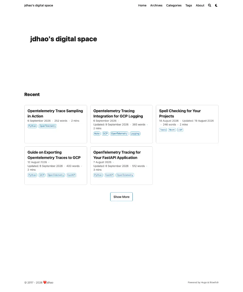 jdhao's blog 首页截图