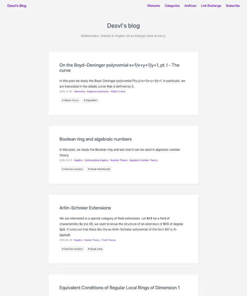 Desvl's blog 首页截图