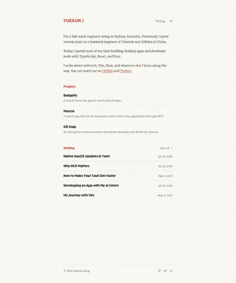 Yuexun's Blog 首页截图